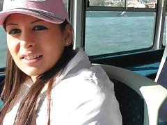 Breasty slut fucks in a public boat and in a park tube porn video
