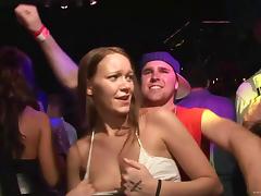 Randy models in the club partying and kissing while showing tits tube porn video