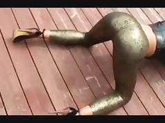 favorite doggy style in gold leggins heels leather jacket tube porn video