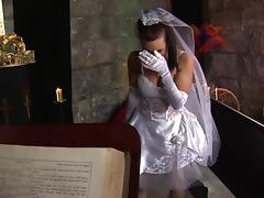 Tanya Cox, wearing a wedding dress, enjoys ardent doggystyle sex tube porn video