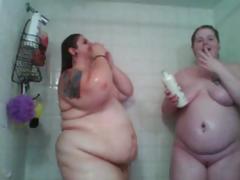 Two huge fat women are in the shower and washing each other tube porn video