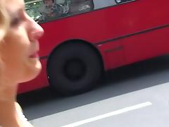 Slutty minx rides cock on an empty public road tube porn video