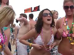 Bikini girls at the beach flash their tits while drinking tube porn video
