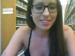 sweet chick with glasses mastrubte in library tube porn video