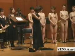 Japanese gals line up for the orchestra for a strip show tube porn video