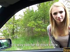 Cutie Beatrix Glower hitchhikes and gets drilled in the car tube porn video