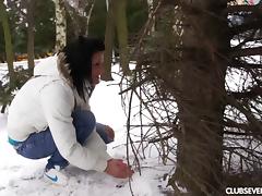 This couple has a snowball fight then goes inside to fuck tube porn video