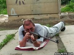 Horny old guy has anal sex outdoors with a buxom teen tube porn video