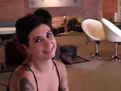 Sexy punker girls with tats having naked fun around the house tube porn video