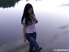 Sensual lakeside masturbation with a hot chick and her perfect ass tube porn video
