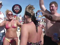 Charming babes in bikini casting their sexy tits partying wildly at the beach in reality shoot tube porn video