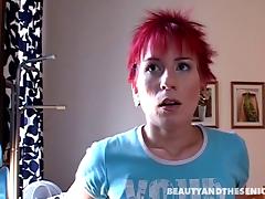 Sexy pink haired punk sucks old man dick with great skill tube porn video