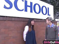 Girls Out West - Aussie hairy pussies licked after school tube porn video