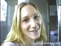 Squirting cum on her forehead after getting a blowjob tube porn video
