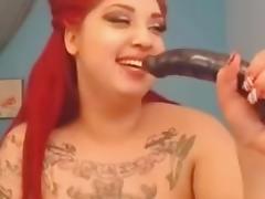 Homemade BBW video of me sucking on a big dildo tube porn video