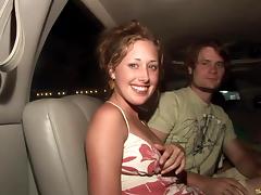 Giddy amateur cowgirl slides her fingers deep in her twat in the car tube porn video