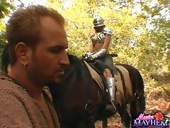 An armored babe comes across a stud in the woods that she fucks tube porn video