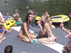 Lake party babes have a bit of lesbian sex for a big crowd tube porn video
