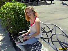 Skinny blonde in jeans rides a big cock hardcore in pov tube porn video