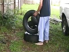Fucking an Innertube Previous To Stuffing it into a Truck Tire tube porn video