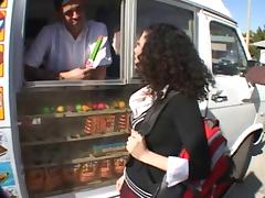 A slutty Latina teen gets fucked in the back of a food truck tube porn video