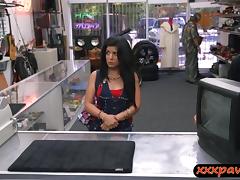 Sexy Cuban chick nailed in the pawnshop for money and her TV tube porn video