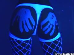Britney Spring cock teasing under a fluorescent light tube porn video
