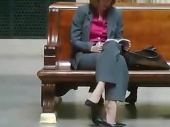 Candid Shoeplay Seated Dipping at Trian Station Feet Face tube porn video