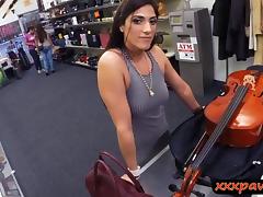 Hot babe pawns her cello and gets banged in the backroom tube porn video