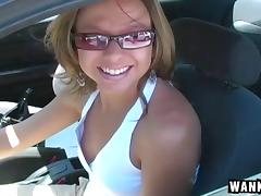 Car cocksucking with a sweet smiling girl that wants his load tube porn video