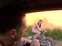Sexy 18 y.o. chick on a bike gets picked up and screwed hard tube porn video