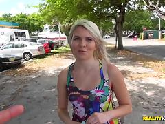 Tiny tits blonde Olivia Kasady picked up and fucked hard in a POV tube porn video