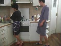 His maid is a horny old lady happy to fuck on his kitchen floor tube porn video