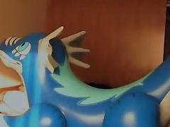 Blue inflatable dragon ride on sofa tube porn video