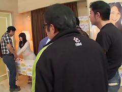 Japanese girl gets gangbanged and receives facials from a group of men tube porn video