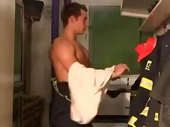 Two gay hunk firemen fuck in the locker room tube porn video