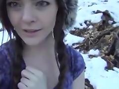 Cute bimbo masturbates in snowy weather tube porn video