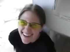 She gets jizz on her glasses tube porn video