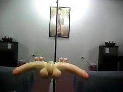 Oriental wife makes a great fuck with wall mounted marital-device tube porn video