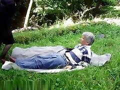 Older dude gets a blowjob in nature tube porn video