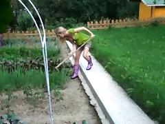 I'm fucking in the garden in my amateur blonde video tube porn video