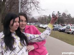 Girls meet at the bus stop, got home together and fuck tube porn video