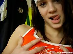 Athletic teen honey touching her cunt in the changing room tube porn video