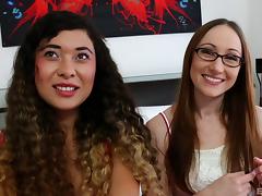 Nerdy girl in glasses gives oral sex to her lesbian girlfriend tube porn video