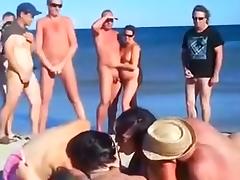 Amateur swingers on the nudist beach having groupsex tube porn video