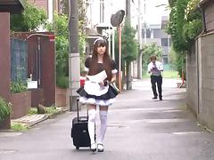 Naughty Japanese maid cleans men's hard pipes like a pro tube porn video