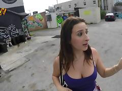 Curvy babe with amazing big boobs gets face and pussy fucked in a car tube porn video