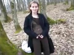Shamelessly exhibitionistic slut is sucking my dick in the woods tube porn video