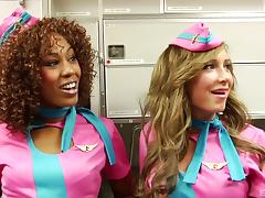 Blonde stewardess has her pussy eaten out and fucked by the pilot tube porn video