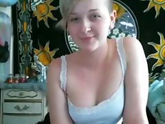 Blonde girl gets naked and masturbates with a vibrator on her bed for her bf tube porn video